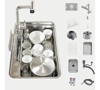 Évier de Cuisine Utilitaire encastré en Cascade, évier Simple sous Plan, Style Ferme Moderne, en Acier Inoxydable, Profond, avec Robinet, Distributeur de Savon, Lave-gobelet, Ensemble de cré