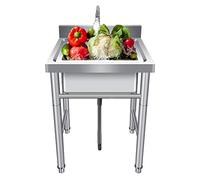 Évier de cuisine utilitaire, évier simple, cuve utilitaire commerciale en acier inoxydable avec robinet, cuve à lessive autoportante à 1 compartiment pour bar, restaurant, cuisine, hôtel et maison, in