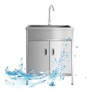 Évier de cuisine utilitaire extérieur, buanderie avec armoire, autoportant en acier inoxydable, avec robinet d'eau froide et chaude, cuves simples de camping, pour salle de bain, restaurant, ferme, bu