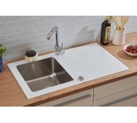 Evier de Cuisine Verre Évier Encastré Évier Inox 86 x 50 Blanc respekta New York