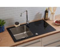 Evier de Cuisine Verre Évier Encastré Évier Inox 86 x 50 Noir respekta New York