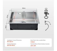 Évier de Cuisine-VEVOR-68 cm-Évier Sous Plan en Acier Inox 304-pour Camping-car, Cuisine de Préparation, Buanderie