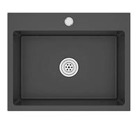 vidaXL Évier de cuisine Design contemporain – Inox noir, 1 bac, à encastrer