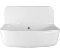 Evier de ferme blanc pour jardin, atelier, atelier 490x350 mm en plastique blanc, siphon et bouchon inclus - montage mural