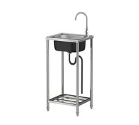 Évier de jardin autonome en acier inoxydable avec étagère de rangement et robinet - Évier de cuisine profond portable facile à nettoyer pour une utilisation en intérieur et en extérieur