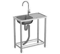Évier de jardin autonome en acier inoxydable avec étagère de rangement et robinet - Évier de cuisine profond portable facile à nettoyer pour une utilisation en intérieur et en extérieur