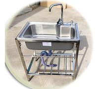 Évier de jardin de cour simple et pratique bol unique évier de restaurant commercial en acier inoxydable 304 évier de cuisine autonome (couleur : froid + chaud, taille :