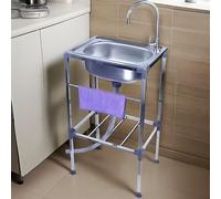 Évier de Jardin Extérieur Professionnel avec Chaud/froid Robinet,Évier de Cuisine en Acier Inoxydable Sur Pied,Lavabo Multifonction,pour garage/buanderie/Jardin/camping,Facile À Nettoyer