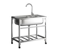 Évier de Jardin Inox, Evier Exterieur Lavabo Mobile Evier Multifonction Avec Robinet Plonge Inox Lavabo Autoportant Évier Commercial pour Garage Buanderie Cuisine 68 * 44cm
