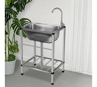 Évier de Jardin Inox, Evier Exterieur Lavabo Mobile Evier Multifonction Avec Robinet Plonge Inox Lavabo Autoportant Évier Commercial pour Garage Camping Cuisine 52X38cm