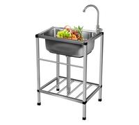 Évier de Jardin Inox, Evier Exterieur Lavabo Mobile Evier Multifonction Avec Robinet Plonge Inox Lavabo Autoportant Évier Commercial pour Garage Buanderie Cuisine 52 * 38cm