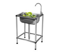 Évier de Jardin Inox, Evier Exterieur Lavabo Mobile Evier Multifonction Avec Robinet Plonge Inox Lavabo Autoportant Évier Commercial pour Garage Buanderie Cuisine 38 * 32cm