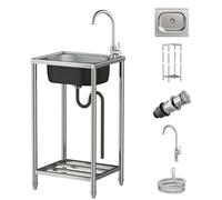 Évier de Jardin Inox, Evier Exterieur Lavabo Mobile Evier Multifonction Avec Robinet Plonge Inox Lavabo Autoportant Évier Commercial pour Garage Buanderie Cuisine 38 * 33cm
