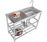 Évier de jardin sur pied avec crochet de tuyau, évier de cuisine à cuve unique avec égouttoir, grand évier utilitaire, station de lavage des mains portable pour linge/garage