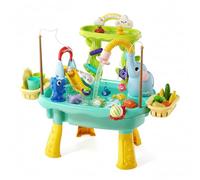 Évier de jeu pour enfants, évier jouet pour tout-petits avec eau courante, table d'eau à recirculation électrique pour les tout-petits de 1 à 3 ans avec jet volcan, pêche et jeux toboggan, bleu