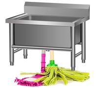 Évier de lavage de sol commercial avec cuve profonde, cuve de lavage en acier inoxydable avec robinet d'eau froide simple et égouttoir en acier inoxydable pour salle de bain,Noshelf-60 * 50 * 55cm