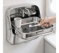 Évier de lavage des mains pliable pour camping-car Lavabo Mural Rabattable | Avec robinet pliable et couvercle pour camping-car, caravane, bateau, remorque, cuisine extérieure
