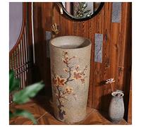 Évier de piédestal Bassin de lavabo en céramique Artisanal, lavabo de piédestal, lavabo de piédestal en Argile Kaolin Rond évier autoportant pour intérieur et extérieur (C sans Miroir) Made in China