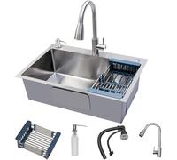 Évier de poste de travail en acier inoxydable à montage supérieur, bol simple avec filtre à panier, idéal pour restaurant, buanderie, garage