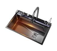 Évier de poste de travail noir - Robinet à tirette, 26,8", accessoires intégrés(80x46cm/31.5x18.1in)