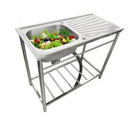 Évier de Restaurant Commercial avec égouttoir et Robinet, Station de Lavage à cuve Unique en Acier Inoxydable pour l'extérieur, lavabo à 1 Compartiment Utilitaire pour Cuisine, hôt