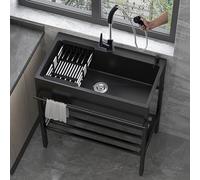 Évier de restaurant commercial extérieur en acier inoxydable avec robinet et égouttoir - Évier de cuisine autoportant pour une utilisation en extérieur, garage et restaurant (Dimensions : 90