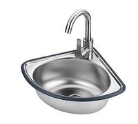 Évier de restaurant professionnel, évier de cuisine mural en acier inoxydable, avec égouttoir et robinet, vasques triangulaires pour salle de bain, pour restaurant, bar, Hot and Cold Water Faucet