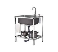 Évier de restauration en acier inoxydable avec robinet et drain autoportant de qualité commerciale pour cuisine, buanderie, préparation en plein air, utilisation intensive