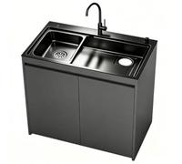 Évier de restauration sur pied avec robinet chaud-froid | Armoire en nid d'abeille, évier en acier inoxydable 304, cuvette amovible, siphon en U et robinet chaud(Gray,68cm/26.8in)