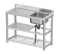 Évier de Restauration sur pied en Acier Inoxydable 304 jardin extérieur avec robinet et étagère rangement pour Jardin Garage Restaurant Camping