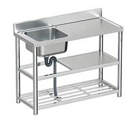 Évier de Restauration sur pied en Acier Inoxydable 304 jardin extérieur avec robinet et étagère rangement pour Jardin Garage Restaurant Camping