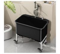 Evier de Salle Bain Amovible Grande Capacité Matériau PP Épais Évier Cuisine Conception à Bouton-poussoir Large Ouverture Compatible avec Divers Balais Franges(Black,23.6x15.7x19.9")