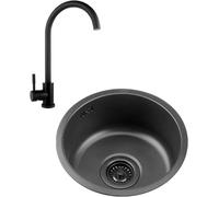 Évier De Salle De Bain en Acier Inoxydable Noir sans Comptoir De Bar, Petit évier Rond, évier Simple, Ensemble Lavabo, Black1, 30 * 30 * 14cm