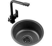 Évier De Salle De Bain en Acier Inoxydable Noir sans Comptoir De Bar, Petit évier Rond, évier Simple, Ensemble Lavabo, Black2, 35 * 35 * 15cm