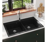 Évier de salle de bain, en granit, double, noir, petit lavabo pour cuisine, salle de bain