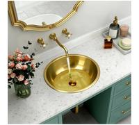 Évier De Salle De Bain En Or, Évier Circulaire À Poser, Évier De Salle De Bain Moderne En Acier Inoxydable Oval, Bassin Rond Pour Lavage Des Mains, Bol À Poser Avec Vidage Pop-Up(#1,44x36x14cm)
