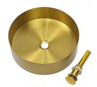 Évier De Salle De Bain En Or, Évier Circulaire À Poser, Évier De Salle De Bain Moderne En Acier Inoxydable Oval, Bassin Rond Pour Lavage Des Mains, Bol À Poser Avec Vidage Pop-Up(#2,40x40x12.5cm)