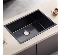 Évier de salle de bain encastrable de 55,9 cm en acier inoxydable avec égouttoir pop-up - Évier de cuisine extensible noir pour salle de bain