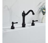 Évier de salle de bain moderne Taps cascade 3 trous Bassin Taps Black Bouxer Tap Salle de salle de bain Double Poignements Bathroom Basin Tapé de lavabo à eau chaude Tapeur de lavabo, noir LWX