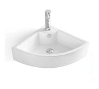 Évier de salle de bain triangulaire à fixation murale - Petit évier en céramique blanche pour meuble d'angle peu encombrant - Design rustique moderne idéal pour les salles de bains compactes