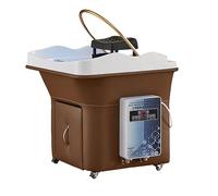 Évier de spa japonais avec thermostat intelligent, photothérapie LED, 4 roulettes et pommeau de douche à double température - Station de lavage professionnelle pour cheveux (couleur : marron)