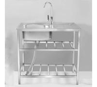 Évier De Station De Lavabo Commercial De Lavage Commercial en Acier Inoxydable Autonome avec Robinet D’Eau Froide Et Chaude Et égouttoir évier De Garage E, Double -Layer, 75 * 40cm/29 * 16in