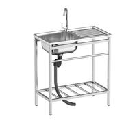 Évier d'extérieur en acier inoxydable avec robinet et étagère, bol simple compact pour jardin, cuisine, restaurant, bar, buanderie, garage, arrière-cour - Idéal pour le lavage