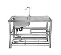Évier d'extérieur, évier de Service, évier de Cuisine, avec établi et étagères de Rangement, évier Portable, évier autoportant en Acier Inoxydable pour restaura,Left-100 * 45 * 80 * 65cm