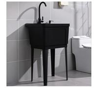 Évier D'extérieur Grand Diamètre avec Distributeur de Savon Pieds en Fer Evier Plastique Robinet Cuve Profonde Profondeur la 30 Cm (11,8") H84 (33,1") Grande Capacité(Black)