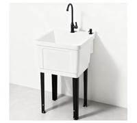 Évier D'extérieur Grand Diamètre avec Distributeur de Savon Pieds en Fer Evier Plastique Robinet Cuve Profonde Profondeur la 30 Cm (11,8") H84 (33,1") Grande Capacité(White)