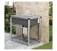 Évier d'extérieur portable avec robinet chaud et froid et support en acier inoxydable pour jardin, cuisine, buanderie, 45 x 40 cm / 17.7x15.7in
