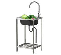 Évier d'extérieur portable en acier inoxydable autonome à cuve unique avec robinet, idéal pour le camping et le restaurant, design mobile multifonctionnel