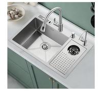 Évier Domestique avec Lave-verres Intégré Deux Réglages de Débit D'eau Evier de Cuisine Rails de Guidage en X Trois Méthodes D'installation Comprend un Panier Coulissant(27.6x18.1")