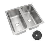 Évier Double Bac Inox 304 Carré, Sortie Vidange 40mm, Haute Capacité 7,5L - Résistant, Compact, Idéal Camping et Bateau